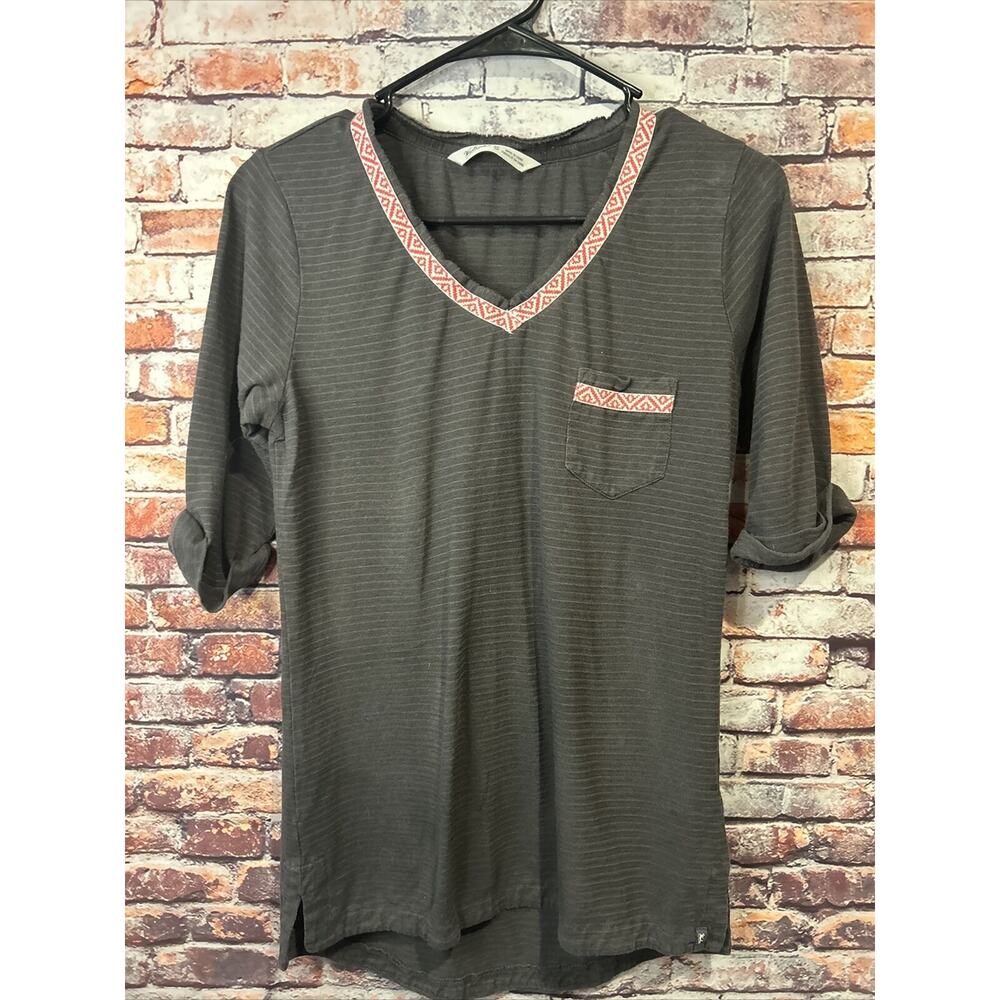 Woolrich striped shirt women's short sleeve gray hemp size xs
